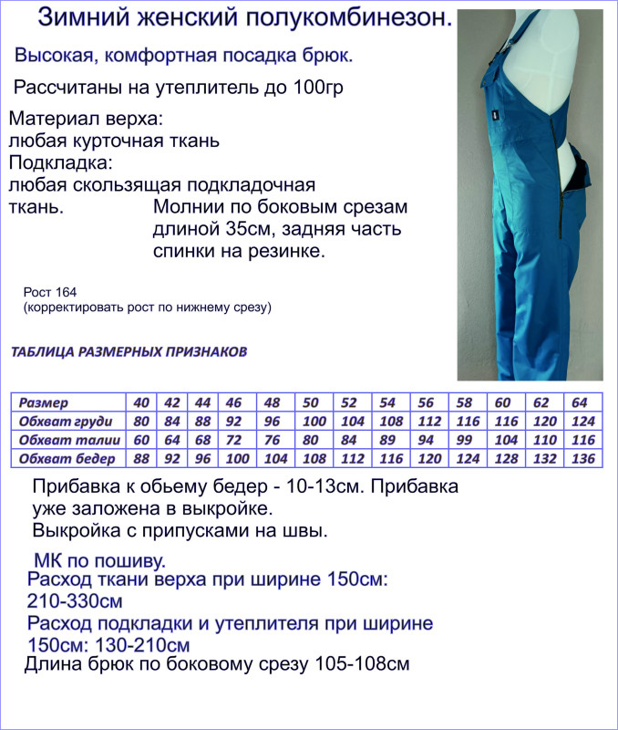 выкройка женского зимнего полукомбинезона