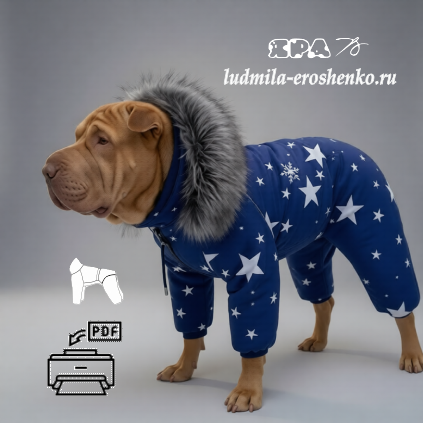 Выкройка комбинезона для собаки "Шарпей"