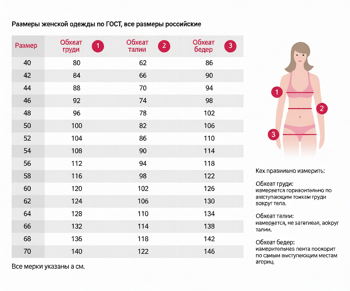 таблица женских размерных признаков